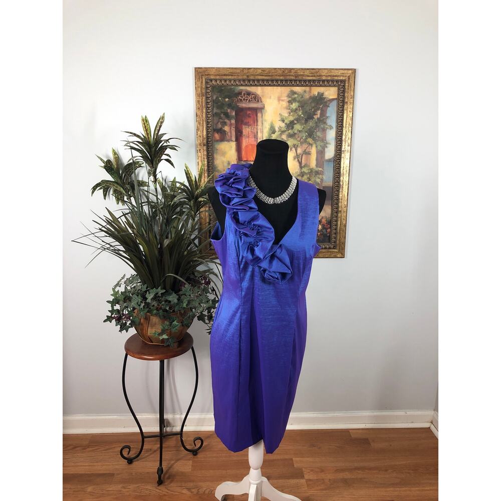 Dress-barn Women Dress 14 Purple Iridescent Sleeveless Ruffle on one shoulder